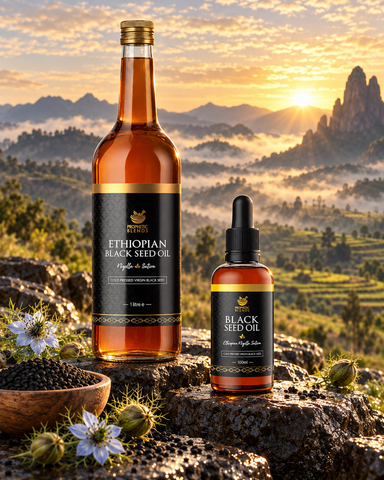 Ethiopian black seed oil 100ml and 1 litre size comparison