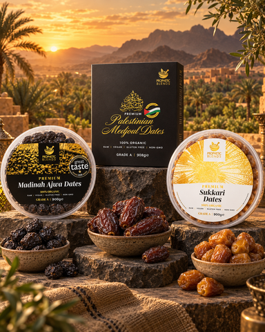 Madinah Ajwa, Palestinian Medjoul and Sukkari dates sharing selection