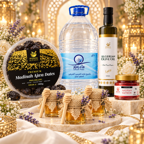 Premium wellness gift ideas with honey, dates, saffron, Zamzam water and olive oil