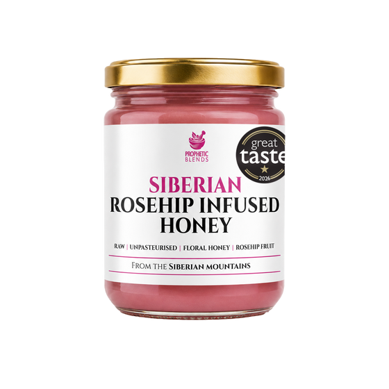 Prophetic Blends Siberian Rosehip Infused Honey 140g jar, Great Taste award winner