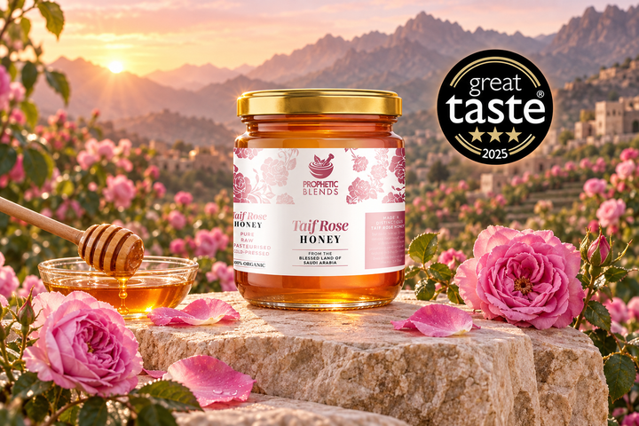 Ta'if Rose honey from Saudi Arabia in a cinematic premium gift setting
