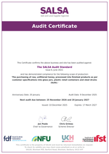 Load image into Gallery viewer, SALSA Audit Certificate for honey processing and packing - supplier details and identifying numbers redacted
