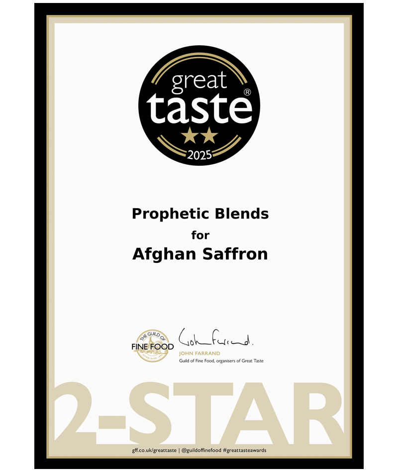 Prophetic Blends Afghan Saffron Great Taste 2025 2-Star certificate