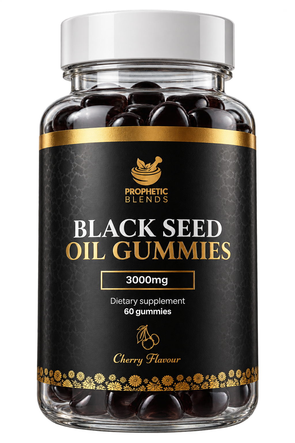 Prophetic Blends Black Seed Oil Gummies 3000mg, 60 cherry-flavour gummies