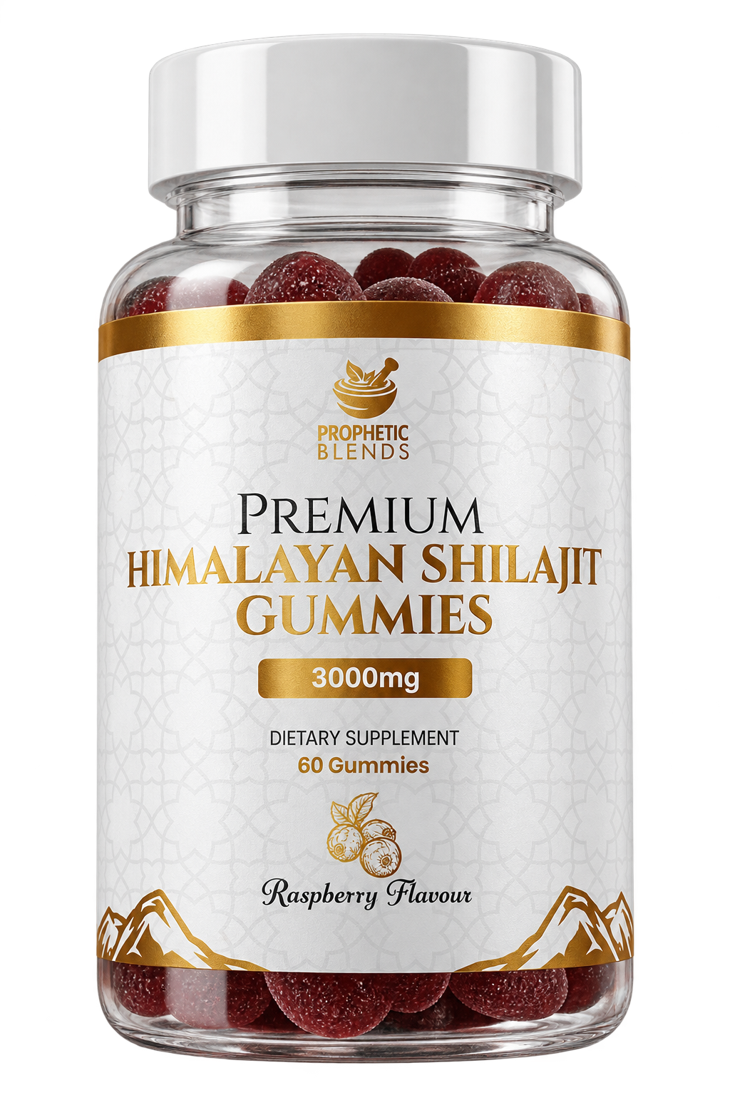 Prophetic Blends Himalayan Shilajit Gummies 3000mg, 60 raspberry-flavour gummies