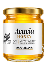 Load image into Gallery viewer, Prophetic Blends organic Hungarian Acacia honey 140g jar, raw and unpasteurised
