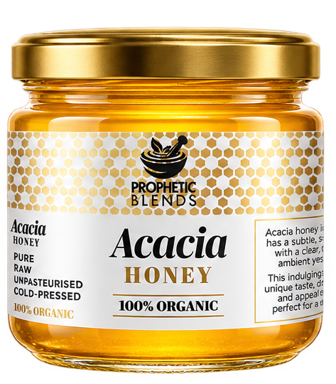 Prophetic Blends organic Hungarian Acacia honey 250g jar, raw and unpasteurised