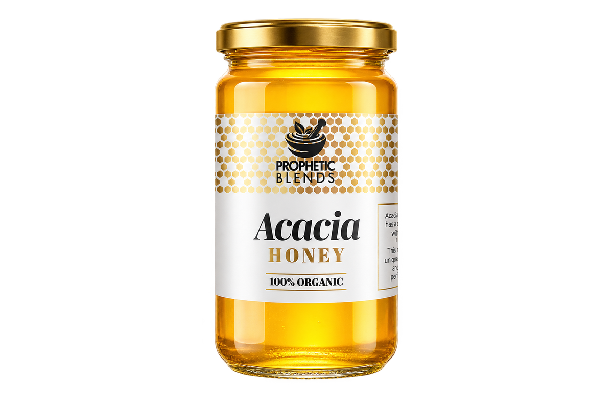 Prophetic Blends organic Hungarian Acacia honey 500g jar, raw and unpasteurised