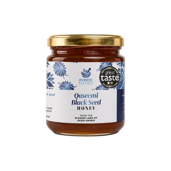 Prophetic Blends Qaseemi Black Seed Honey from Saudi Arabia with Great Taste award badge