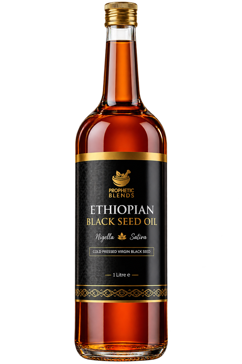 Prophetic Blends raw Ethiopian Black Seed Oil 1 litre bottle, cold-pressed Nigella sativa