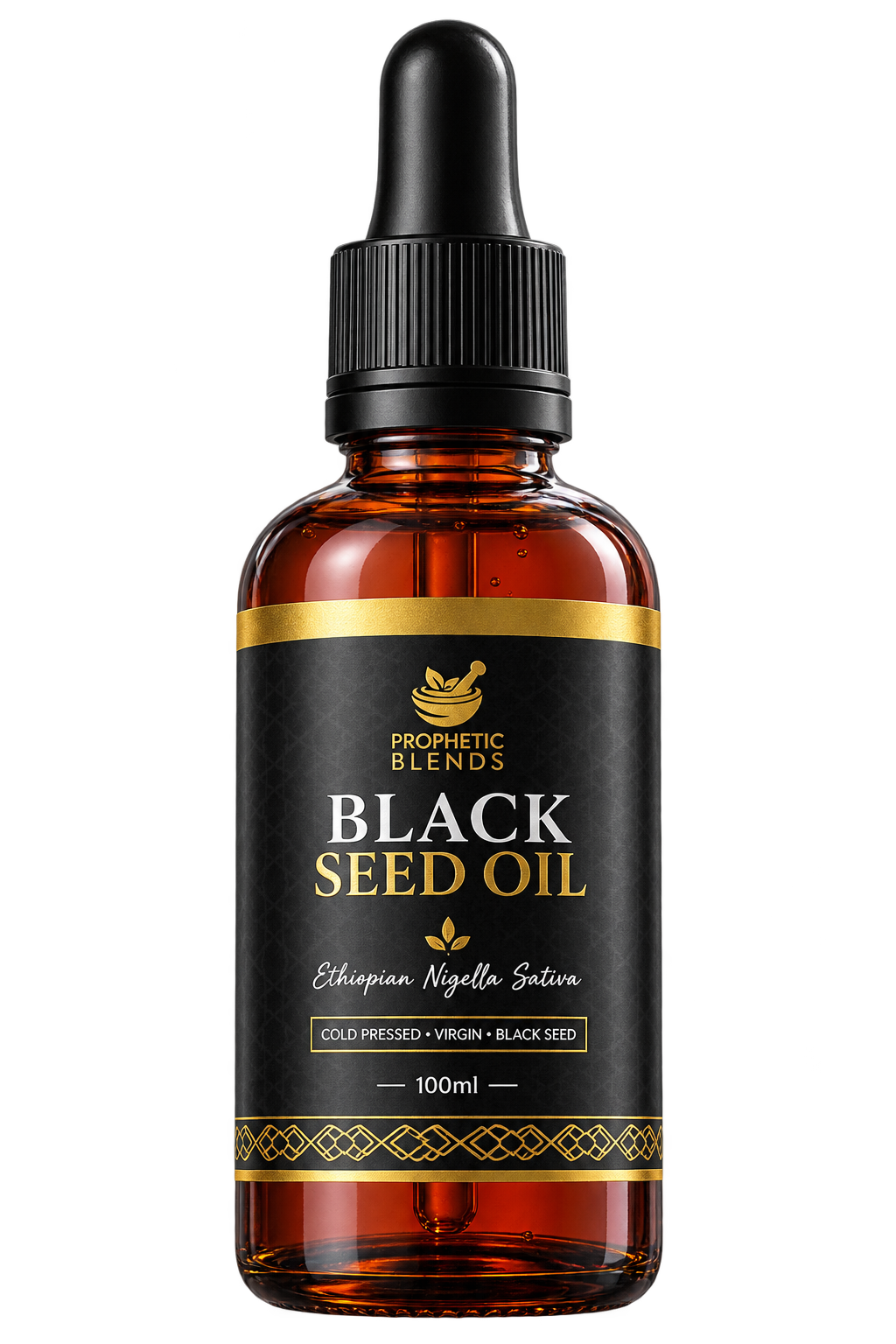 Prophetic Blends raw Ethiopian Black Seed Oil 100ml dropper bottle, cold-pressed Nigella sativa
