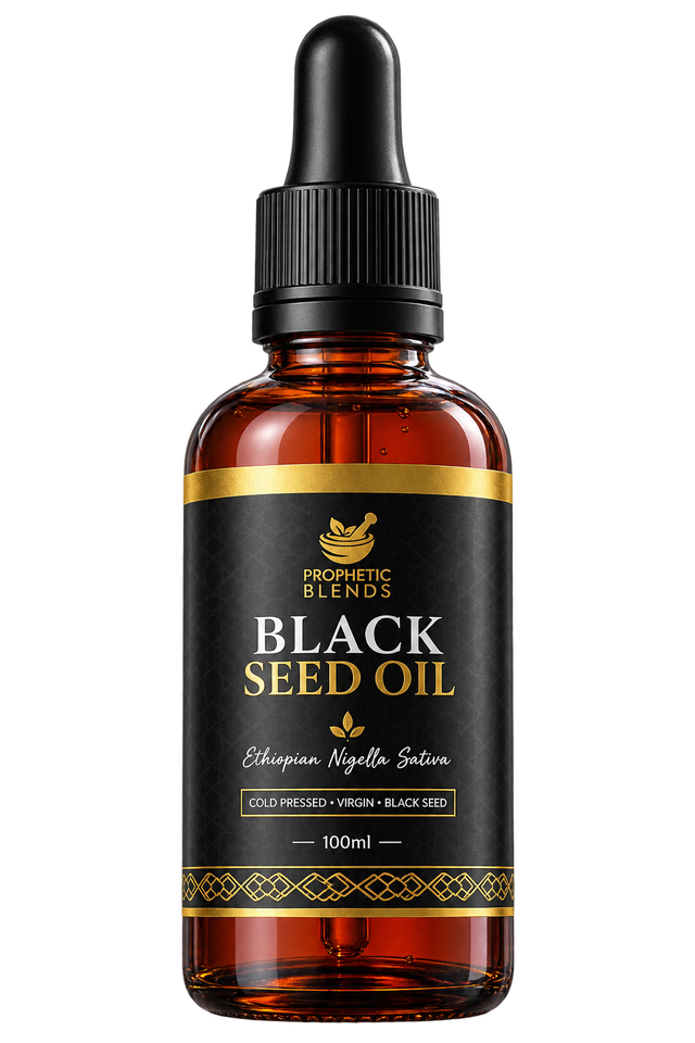 Prophetic Blends raw Ethiopian Black Seed Oil 100ml dropper bottle, cold-pressed Nigella sativa